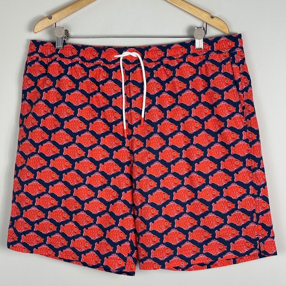 Swims Fish Print Mens Swim Short Size‎ XXL NEW Beach Pockets Lined Red Blue